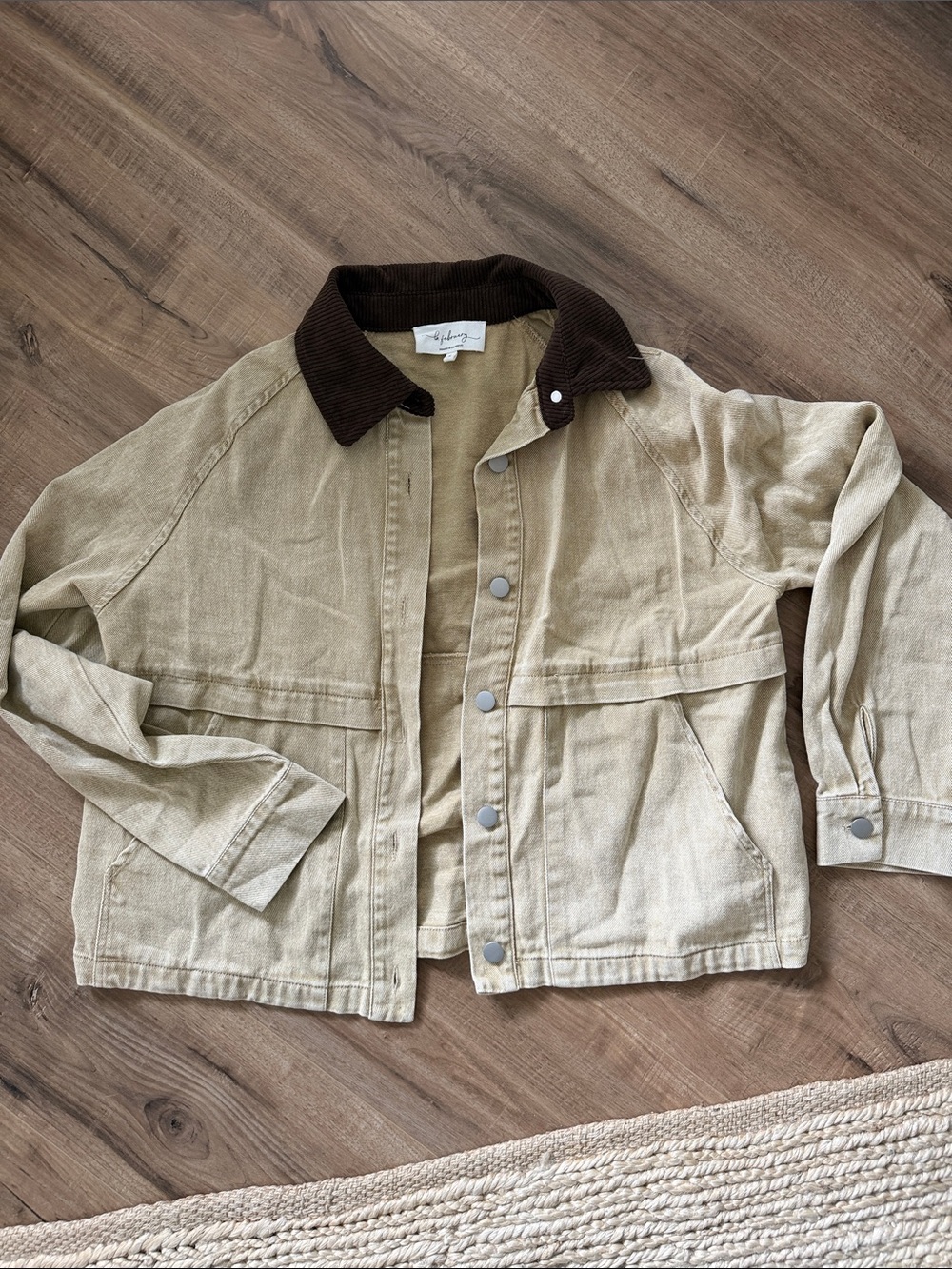 Kids Beige Jean Jacket with Dark Brown Corduroy Collar